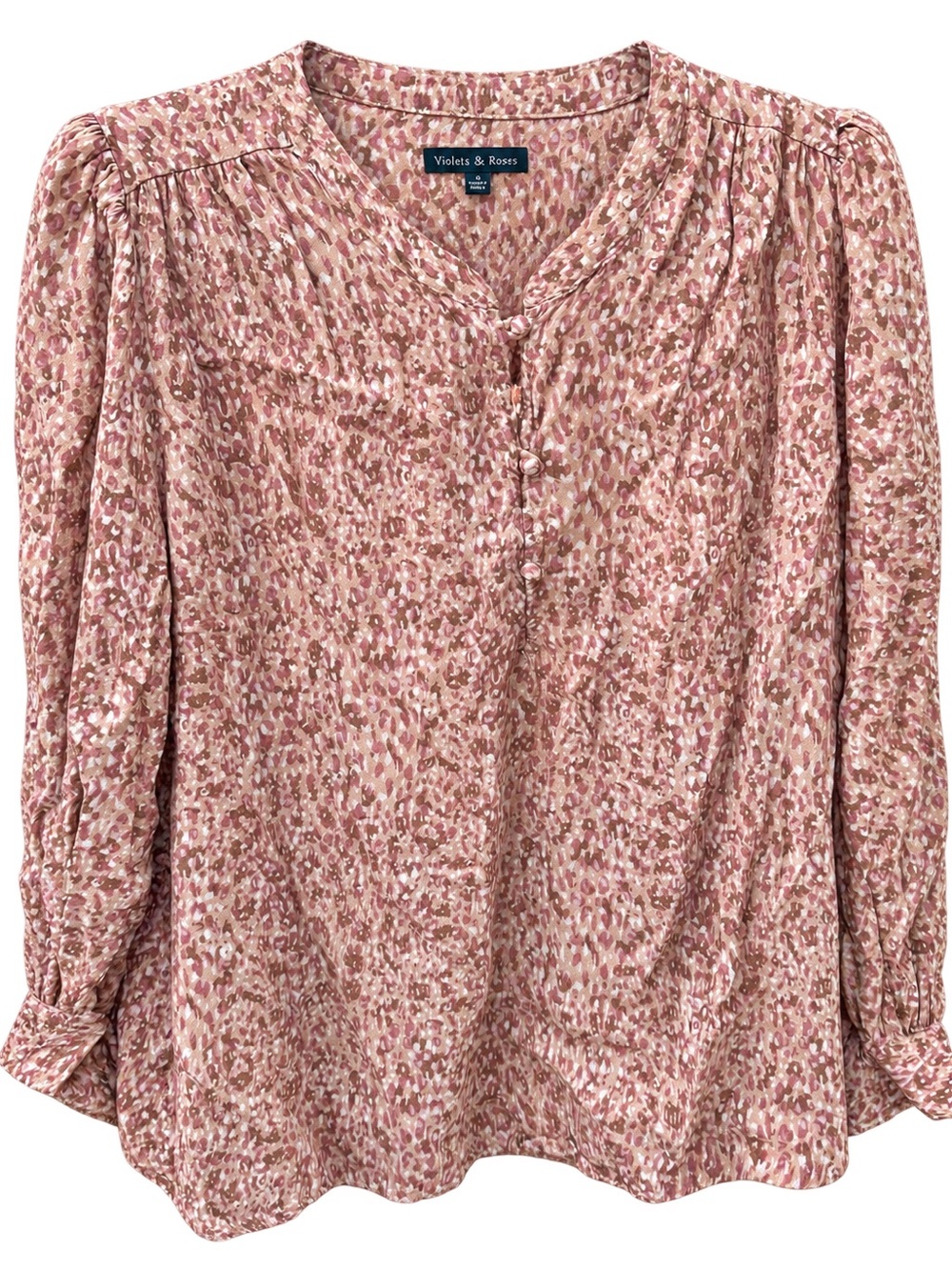 Violets & Roses Pink Printed V-Neck Long Sleeve Blouse